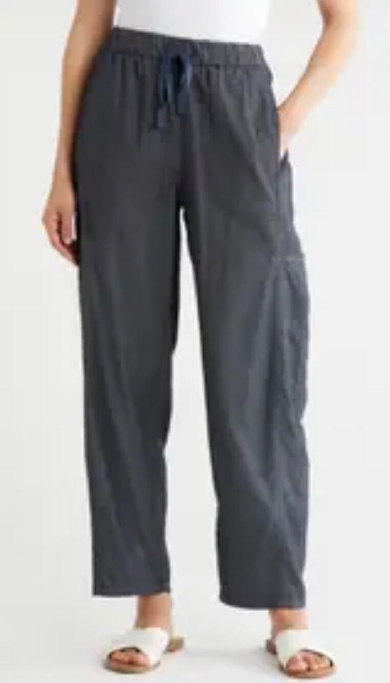 Eileen Fisher Charcoal Linen Blend Elastic Waist Tapered Pants Petite M A010433